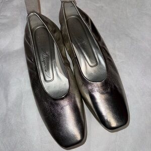 Women's Metallic Silver Square-Toe Slip-On Flats